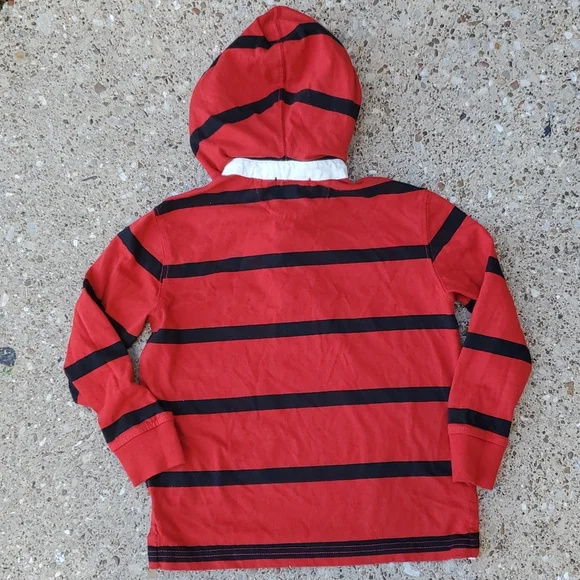 Polo Ralph Lauren Long Sleeve Hooded Pullover Polo Red Black Stripe Youth 6 - Picture 6 of 8